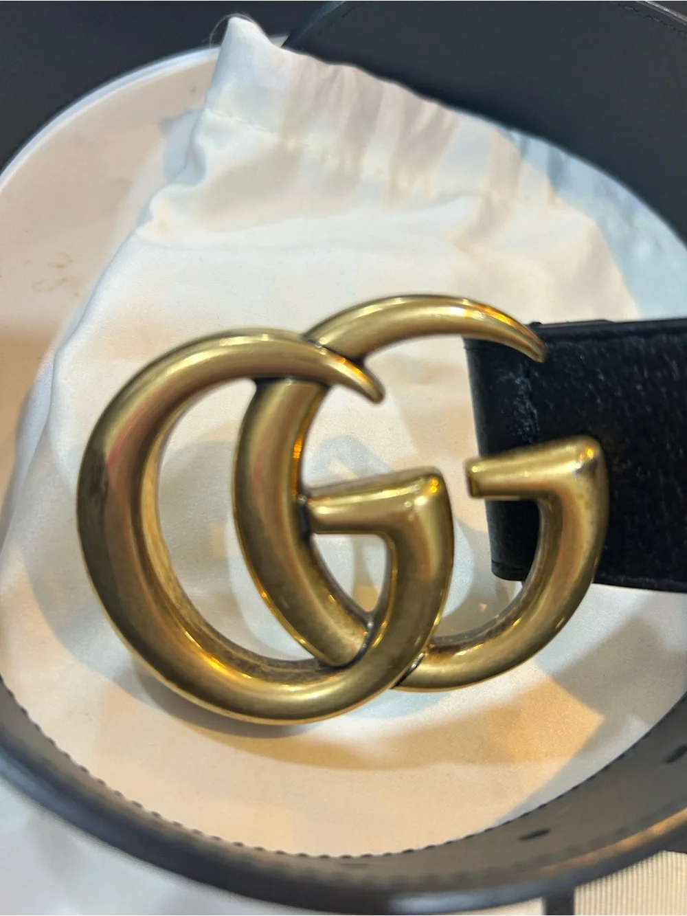 Gucci Black Leather Belt with Gold Double G Buckle